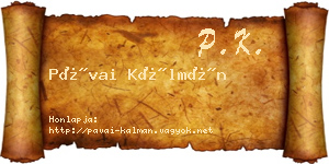 Pávai Kálmán névjegykártya
